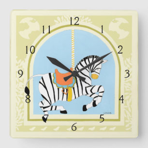 Carousel Zebra by June Erica Vess Square Wall Clock