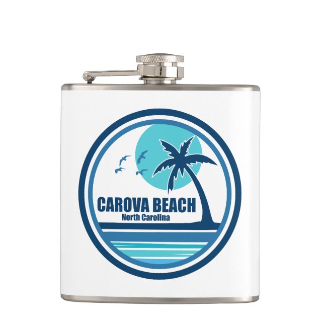 Carova Beach North Carolina Palm Tree Birds Hip Flask (Front)