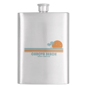Carova Beach North Carolina Sun Palm Trees Hip Flask