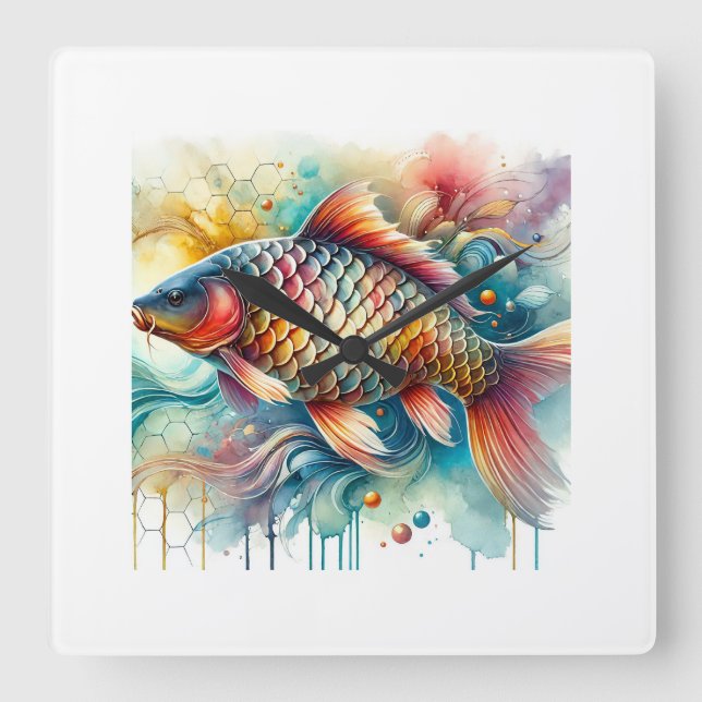 Carp 120724AREF127 - Watercolor Square Wall Clock (Front)