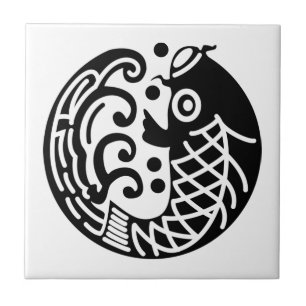 Carp and wave ceramic tile