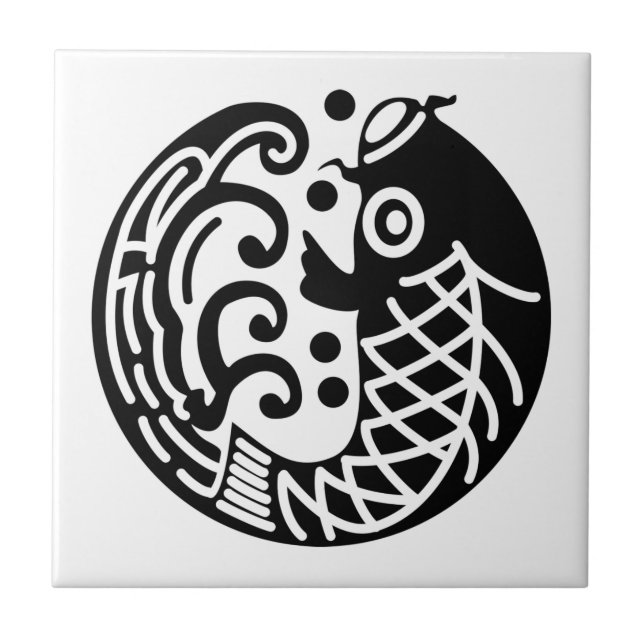 Carp and wave ceramic tile (Front)