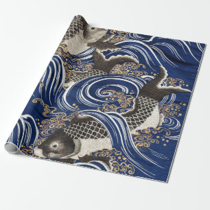 Carp and Waves Japanese Style Wrapping Paper