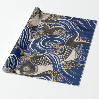 Carp and Waves Japanese Style Wrapping Paper