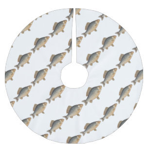 Carp fish fishing painting freshwater drawing brushed polyester tree skirt