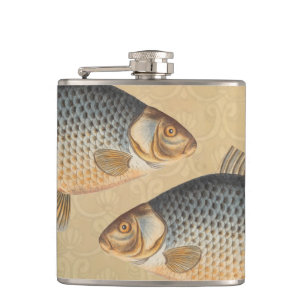 Carp fish fishing painting freshwater drawing  hip flask