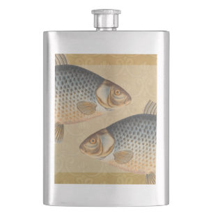 Carp fish fishing painting freshwater drawing  hip flask