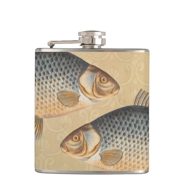 Carp fish fishing painting freshwater hip flask (Front)