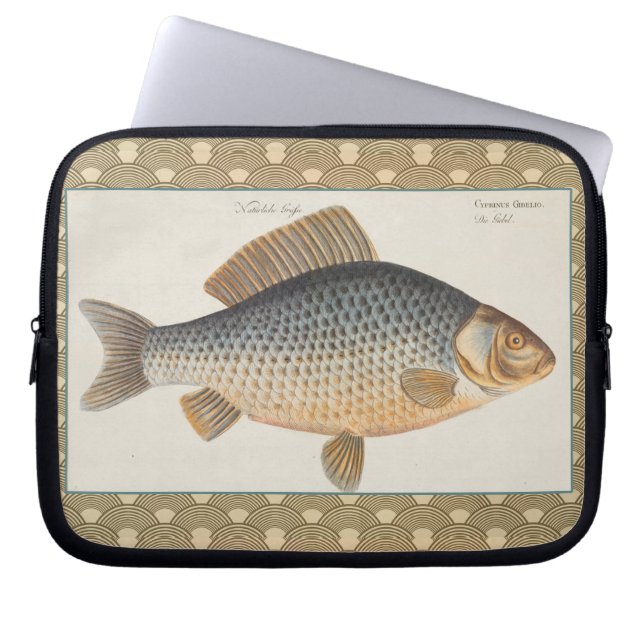 Carp fish fishing painting freshwater laptop sleeve (Front)