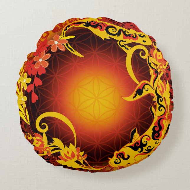 carp flower of life round cushion (Front)