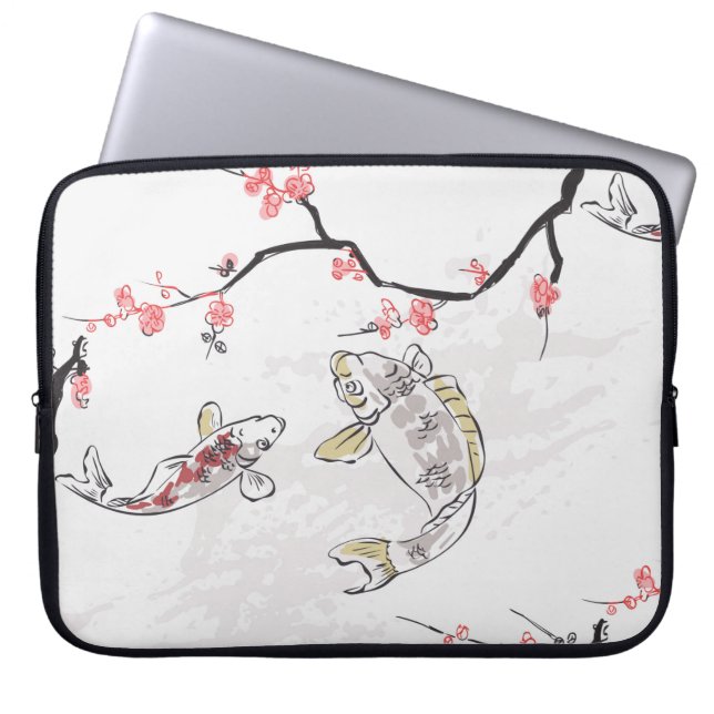 carp koi fish nature landscape view sketch illustr laptop sleeve (Front)