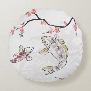 carp koi fish nature landscape view sketch illustr round cushion