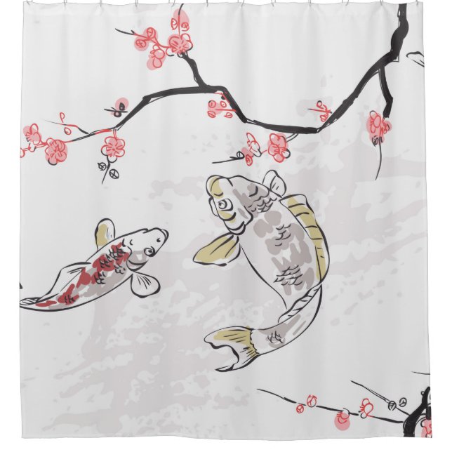 carp koi fish nature landscape view sketch illustr shower curtain (Front)