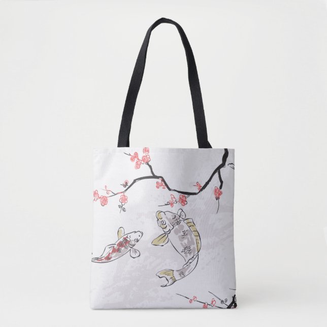 carp koi fish nature landscape view sketch illustr tote bag (Front)