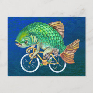 Carp Riding A Bicycle Postcard