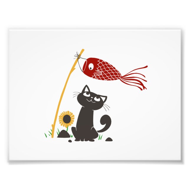 Carp streamer happy cat - Choose background colour Photo Print (Front)