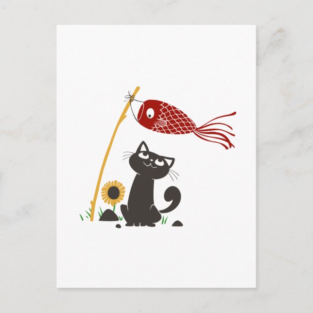 Carp streamer happy cat - Choose background colour Postcard (Front)