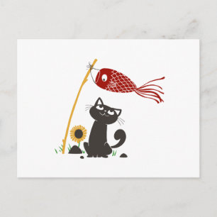 Carp streamer happy cat - Choose background colour Postcard