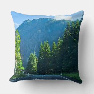 Carpathian Forest Road – Romania Mountain Print Cushion