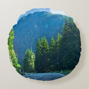 Carpathian Forest Road – Romania Mountain Print Round Cushion