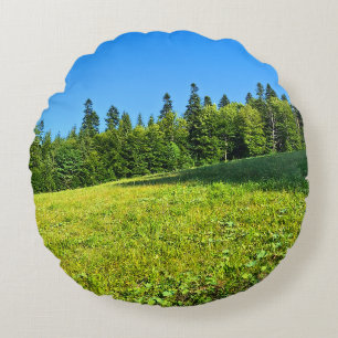 Carpathian Green Meadow – Romania Mountain Print Round Cushion