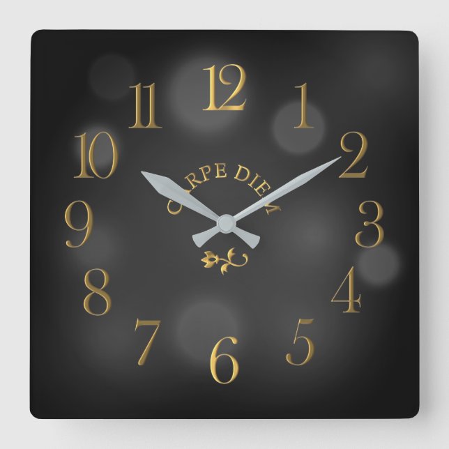 Carpe Diem Black Bokeh Acrylic Wall Clock (Front)
