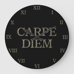 Carpe Diem black wall clock roman numerals