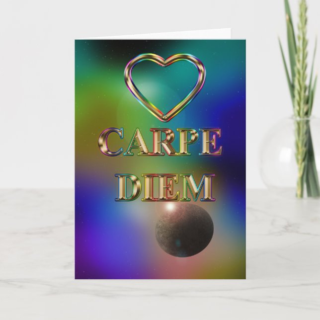 Carpe Diem blank  card cosmos rainbow heart (Front)