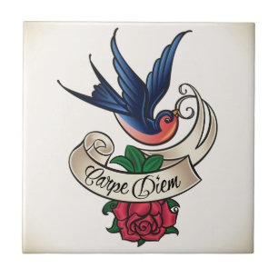 Carpe Diem Bluebird Tattoo Ceramic Tile