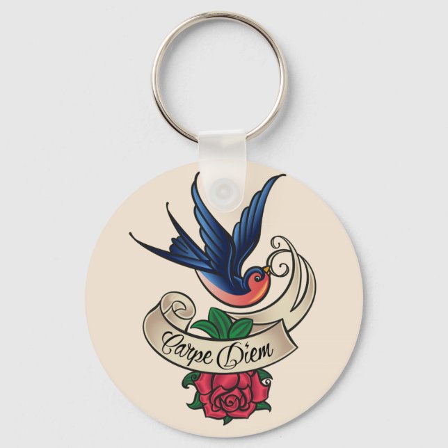 Carpe Diem Bluebird Tattoo Key Ring (Front)