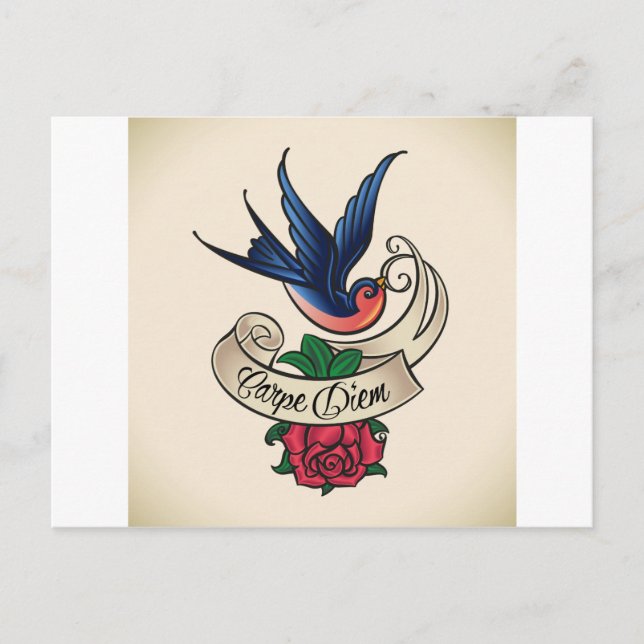 Carpe Diem Bluebird Tattoo Postcard (Front)