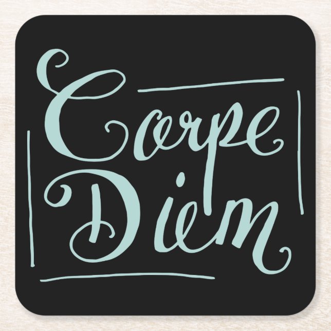 Carpe Diem Fancy Square Paper Coaster (Front)