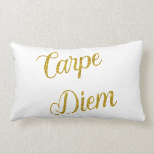 Carpe Diem Gold Faux Glitter Metallic Sequins Lumbar Cushion