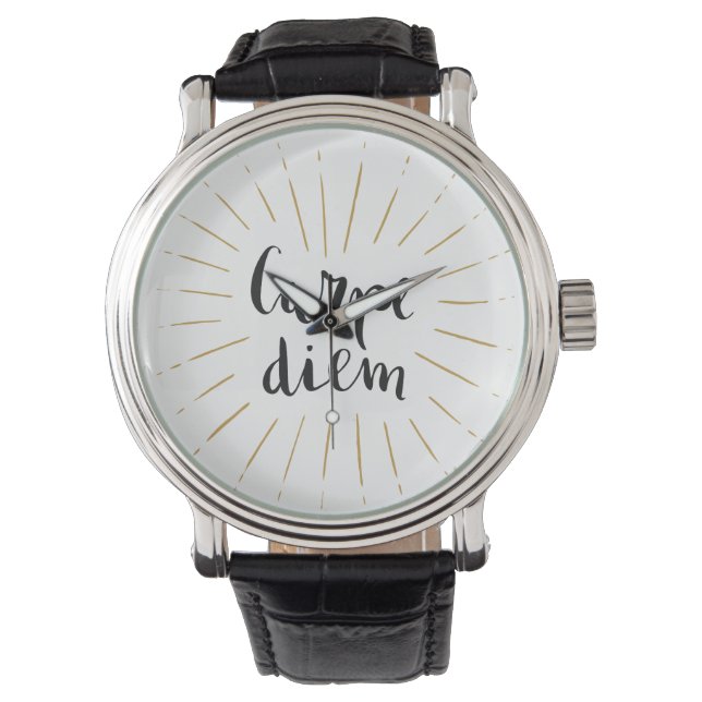 Carpe Diem Hand-lettered Typography Design Watch (Front)