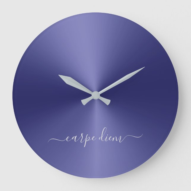 Carpe Diem Navy Blue Metallic Style Acrylic Large Clock (Front)