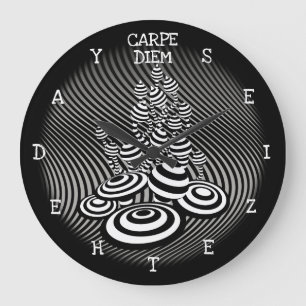 Carpe Diem seize the day Magic Mushroom border. Large Clock