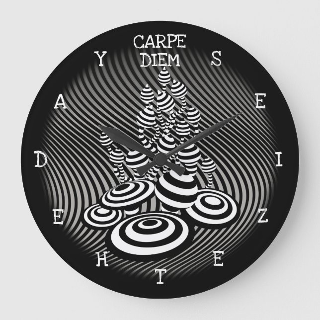Carpe Diem seize the day Magic Mushroom border. Large Clock (Front)