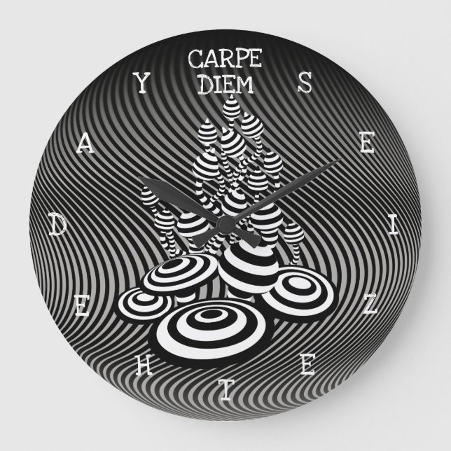 Carpe Diem seize the day Magic Mushroom. Large Clock (Front)