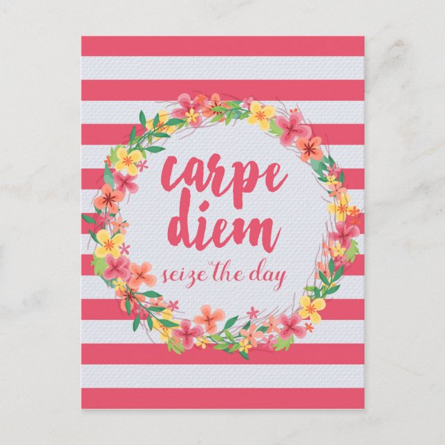 Carpe Diem / Seize The Day Pink Quote Postcard (Front)