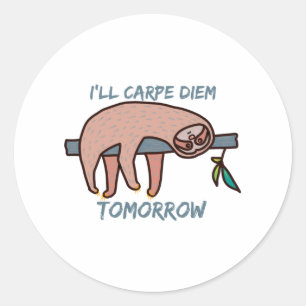 CARPE DIEM SLOTH CLASSIC ROUND STICKER
