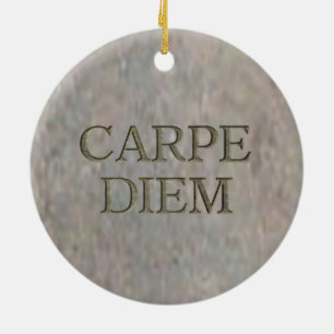 Carpe Diem Stone round ceramic ornament