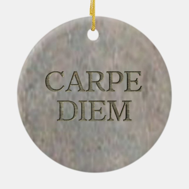 Carpe Diem Stone round ceramic ornament (Back)