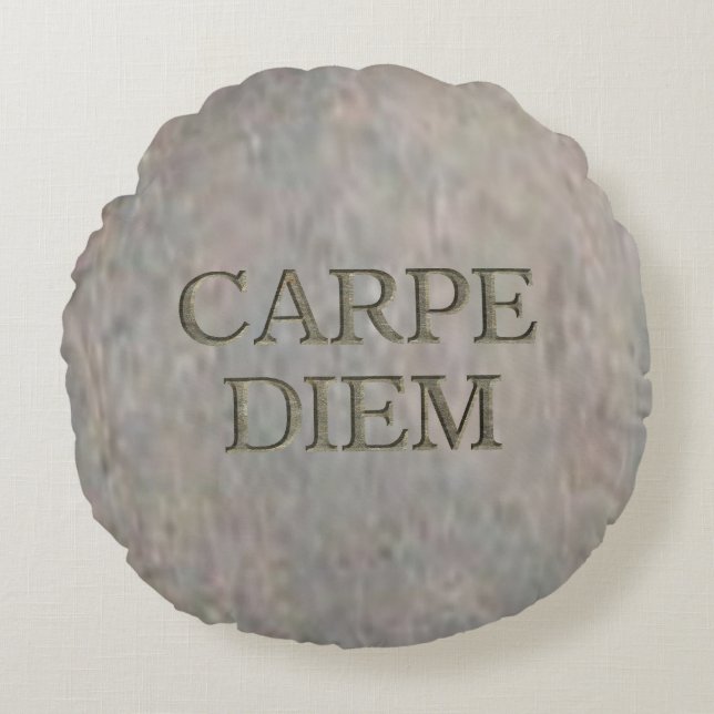 Carpe Diem Stone round poly throw pillow (Front)