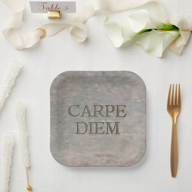 Carpe Diem Stone square paper plates (Wedding)