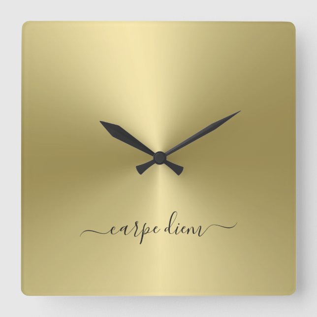 Carpe Diem Vanilla Metallic Style Acrylic Square Wall Clock (Front)