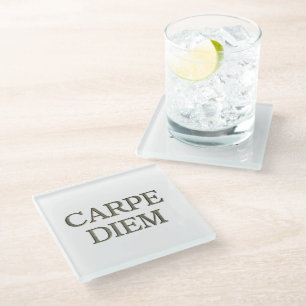 Carpe Diem white glass coaster