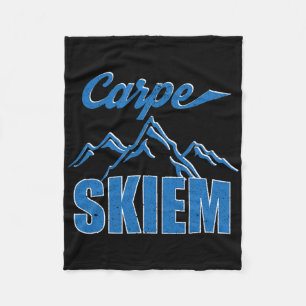 Carpe Skiem Shirt Funny Winter Skiing Snowboarding Fleece Blanket