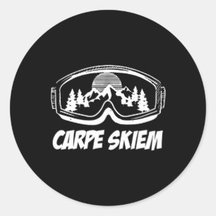 Carpe Skiem Ski Skiing Snowboarding Winter Classic Round Sticker