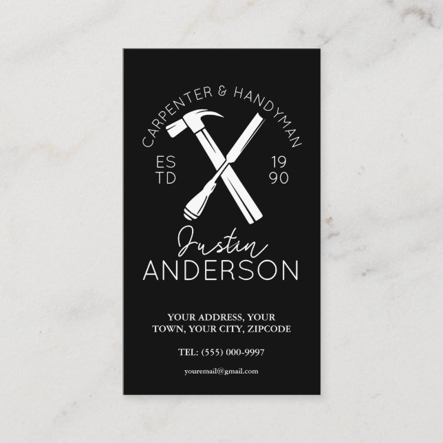 Carpenter carpentry services small business joiner business card (Front)