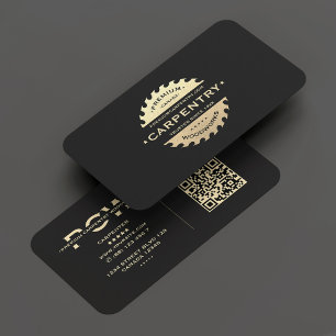 Carpenter Carpentry Woodwork Black Gold Modern Business Card